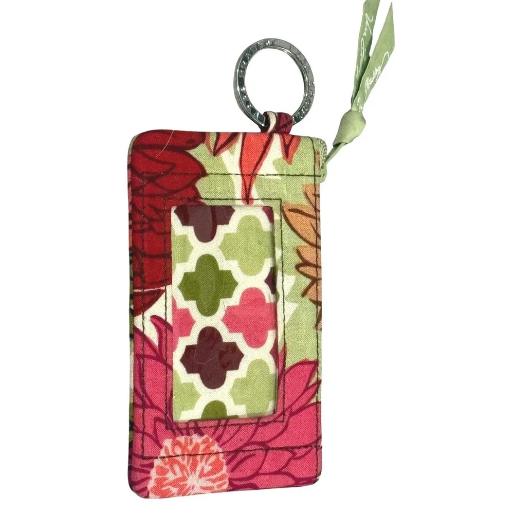 Vera Bradley Zip ID Case Floral Quilted Cotton Card Holder Wallet Key Ring
